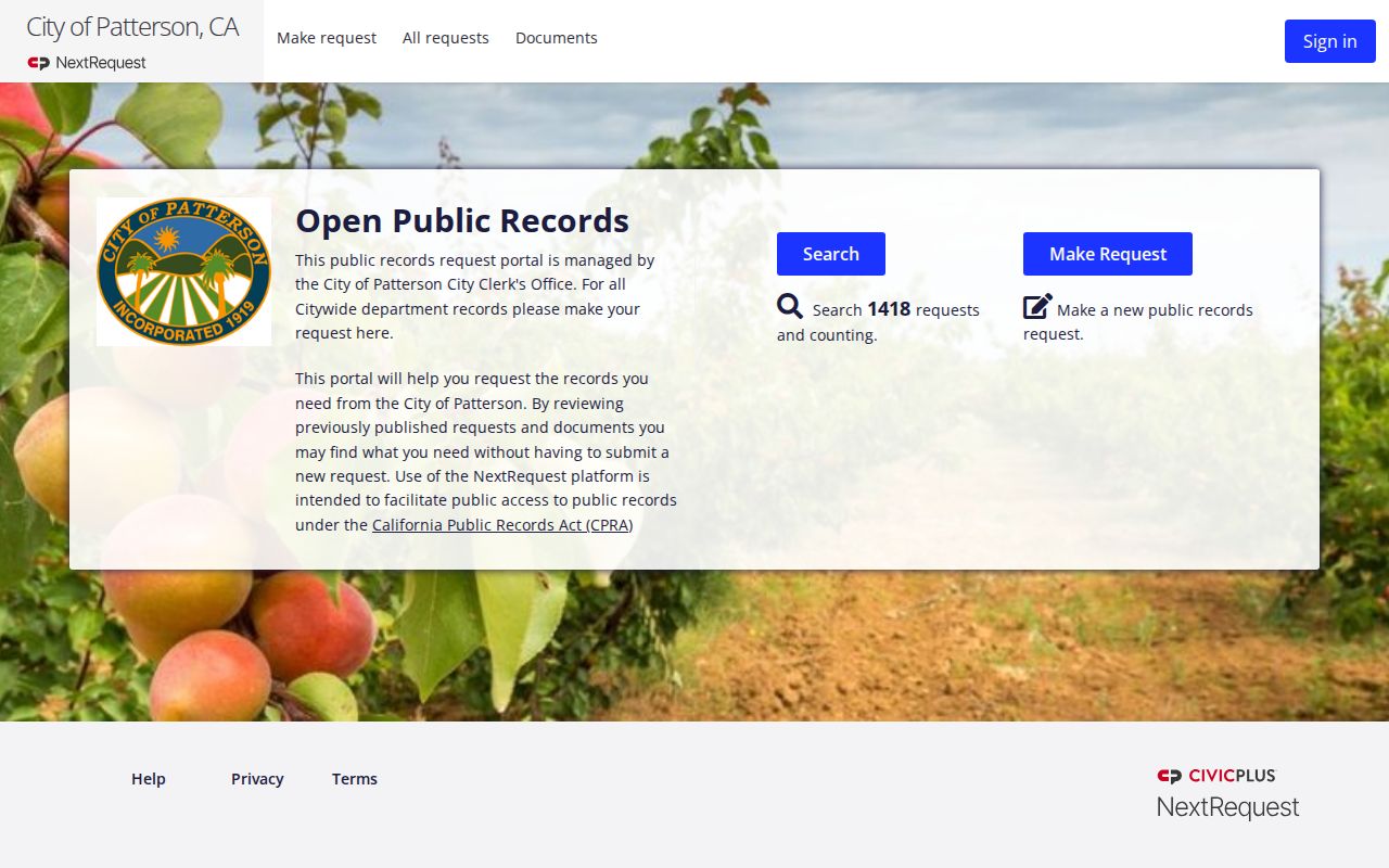 Patterson public records request portal in NextRequest